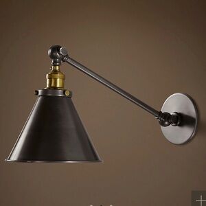 🛑 SOLD 🛑 2 NIB Restoration Hardware (RH) 20th century Library Sconces aged steel